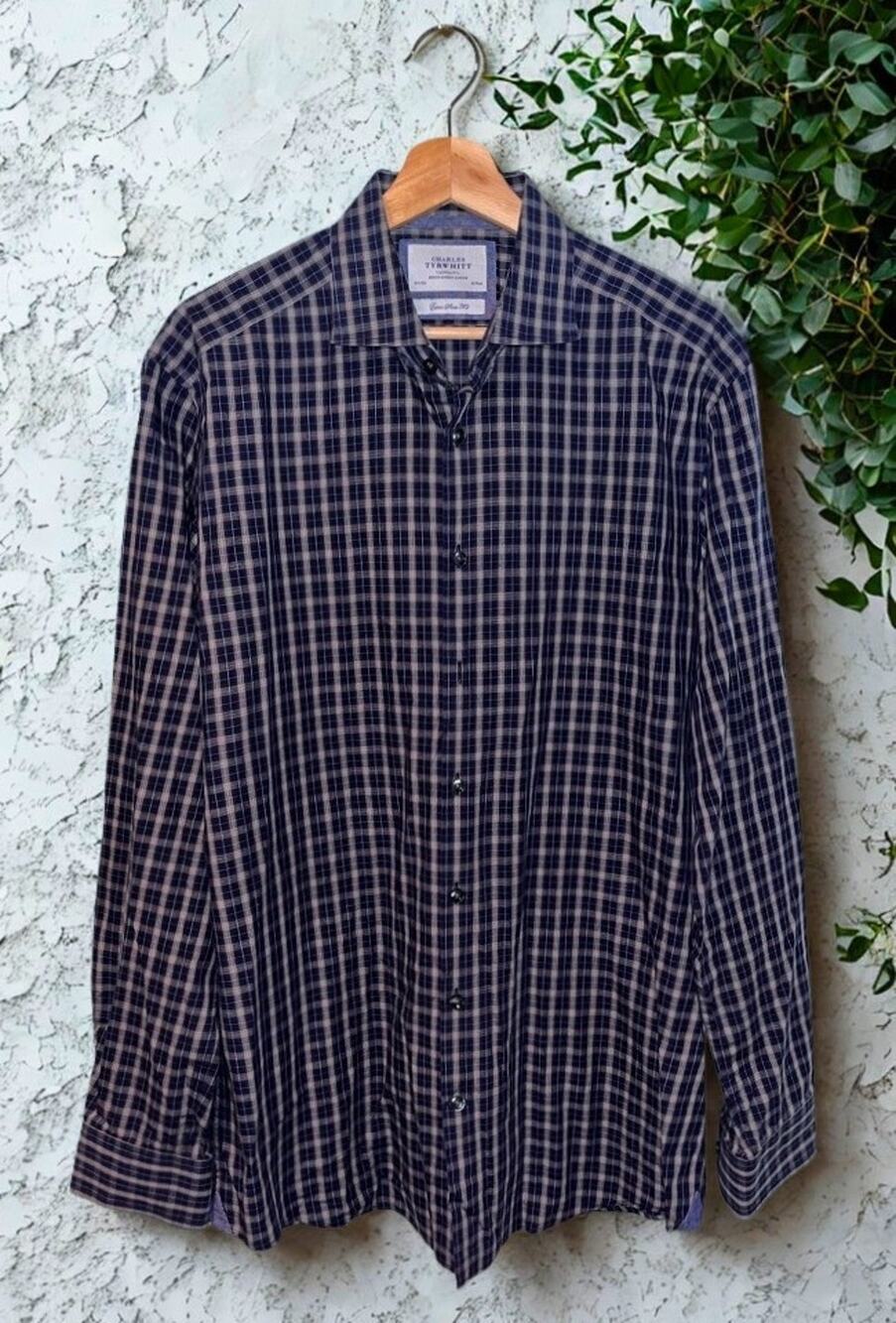 Charles Tyrwhitt Dress Shirt Non Iron Extra Slim Fit Check Men's 16.5/36